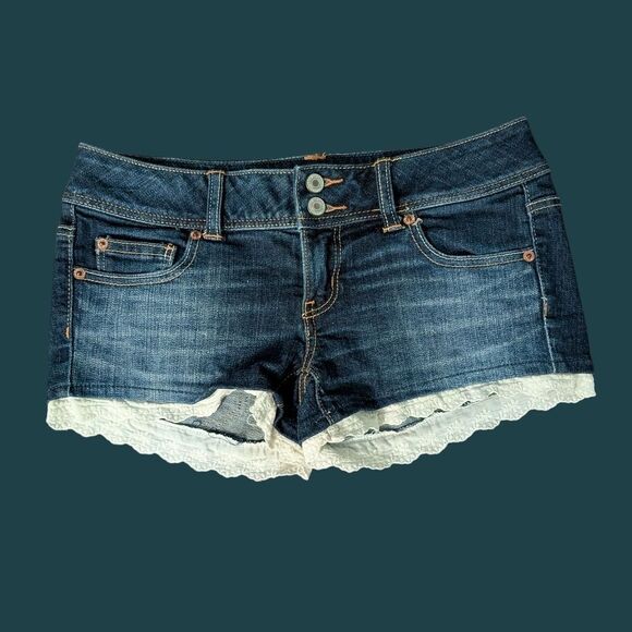 American Eagle Outfitters Pants - American Eagle Denim Blue Women's Shorts with Crochet Trim Low Rise Micro Size 4